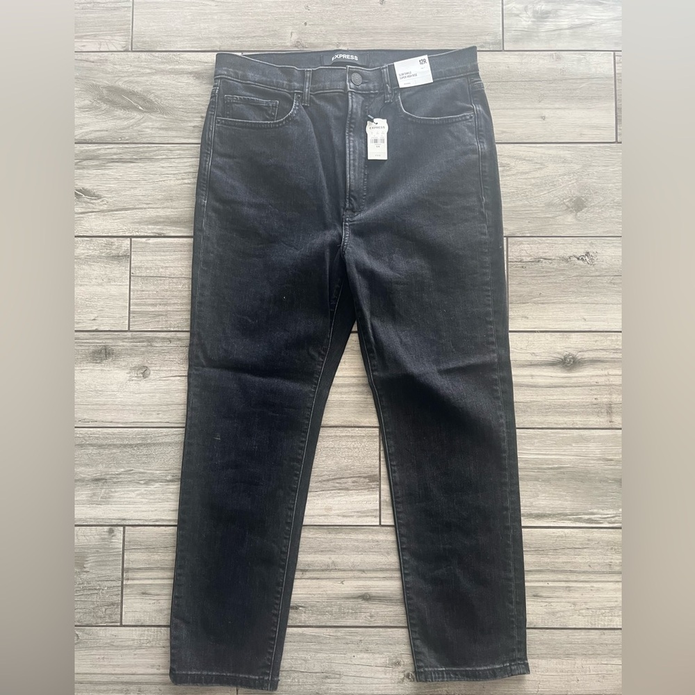 Express Slim Ankle Super High Rise Black Denim Jeans size 12R NWT